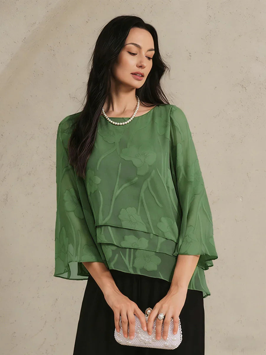 Blusa a Strati in Chiffon con Motivo Floreale