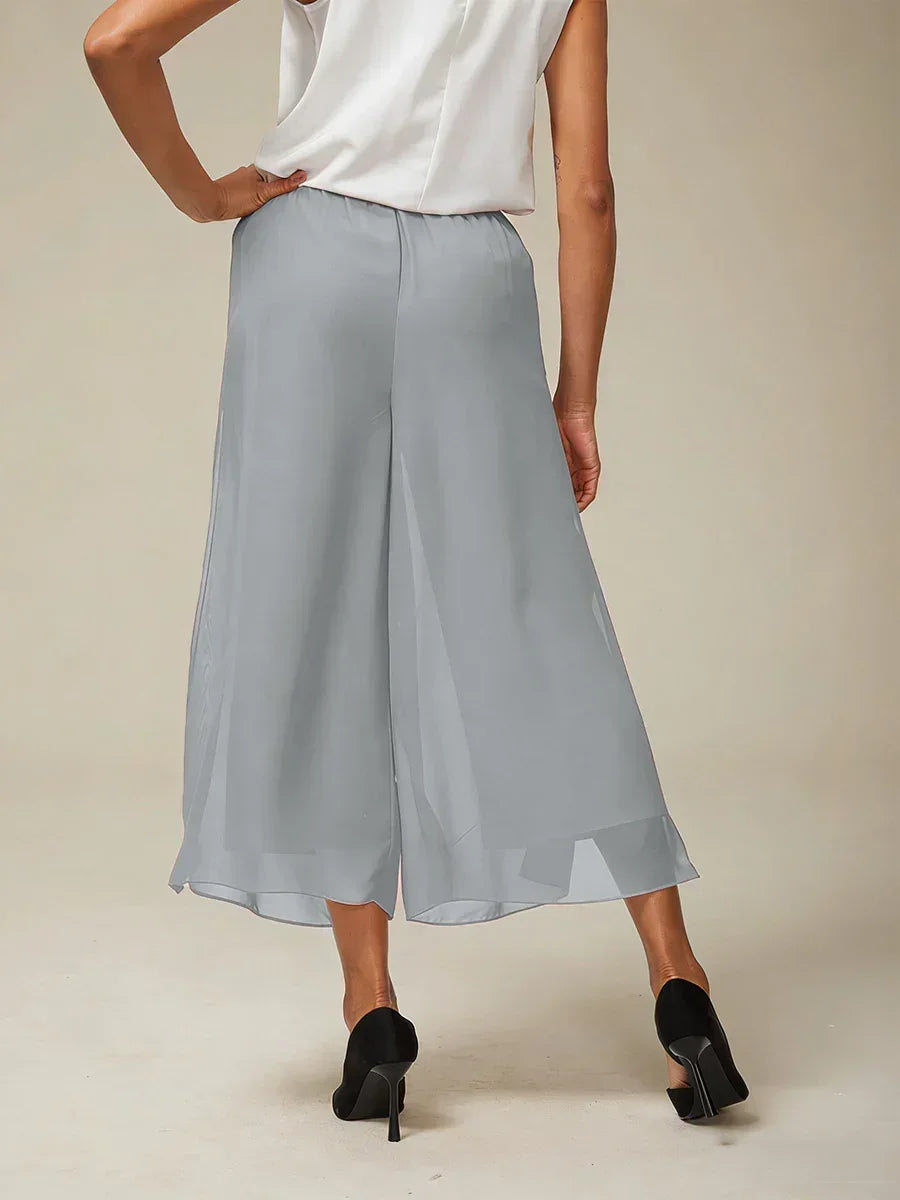 Pantaloni a gamba dritta cropped con sovrapposizione in chiffon