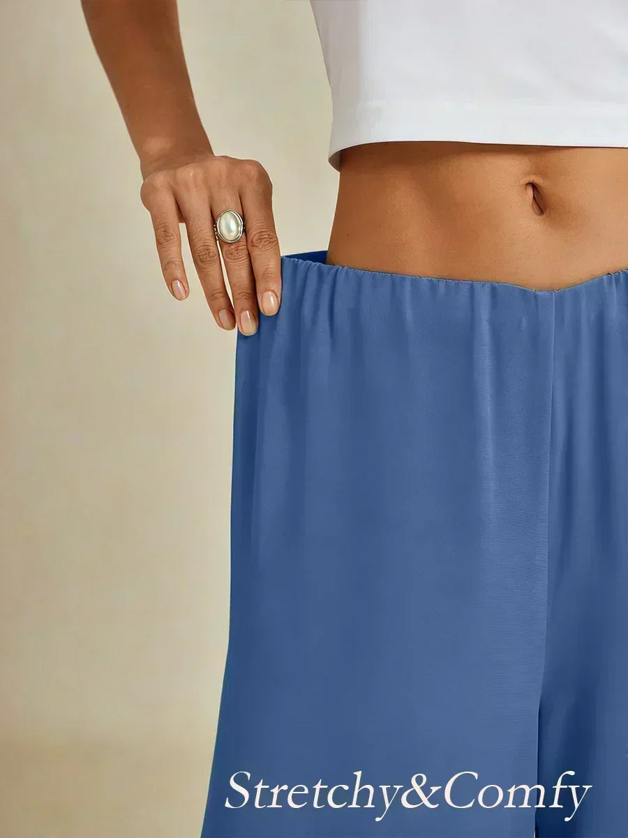 Pantaloni a Gamba Dritta con Sovrapposizione in Chiffon