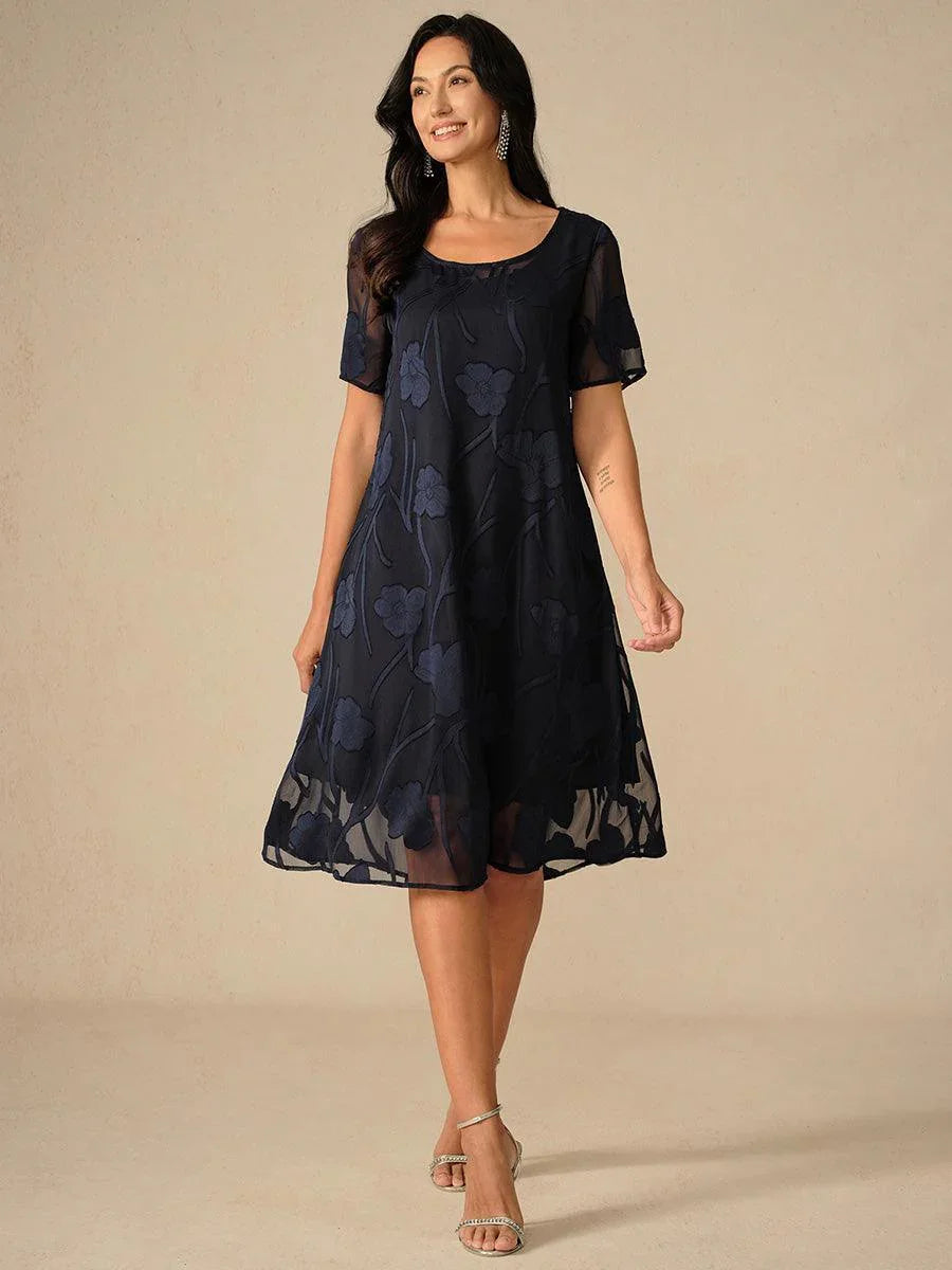 Abito A Linea in Chiffon Trasparente a Fiori, Lunghezza Ginocchio