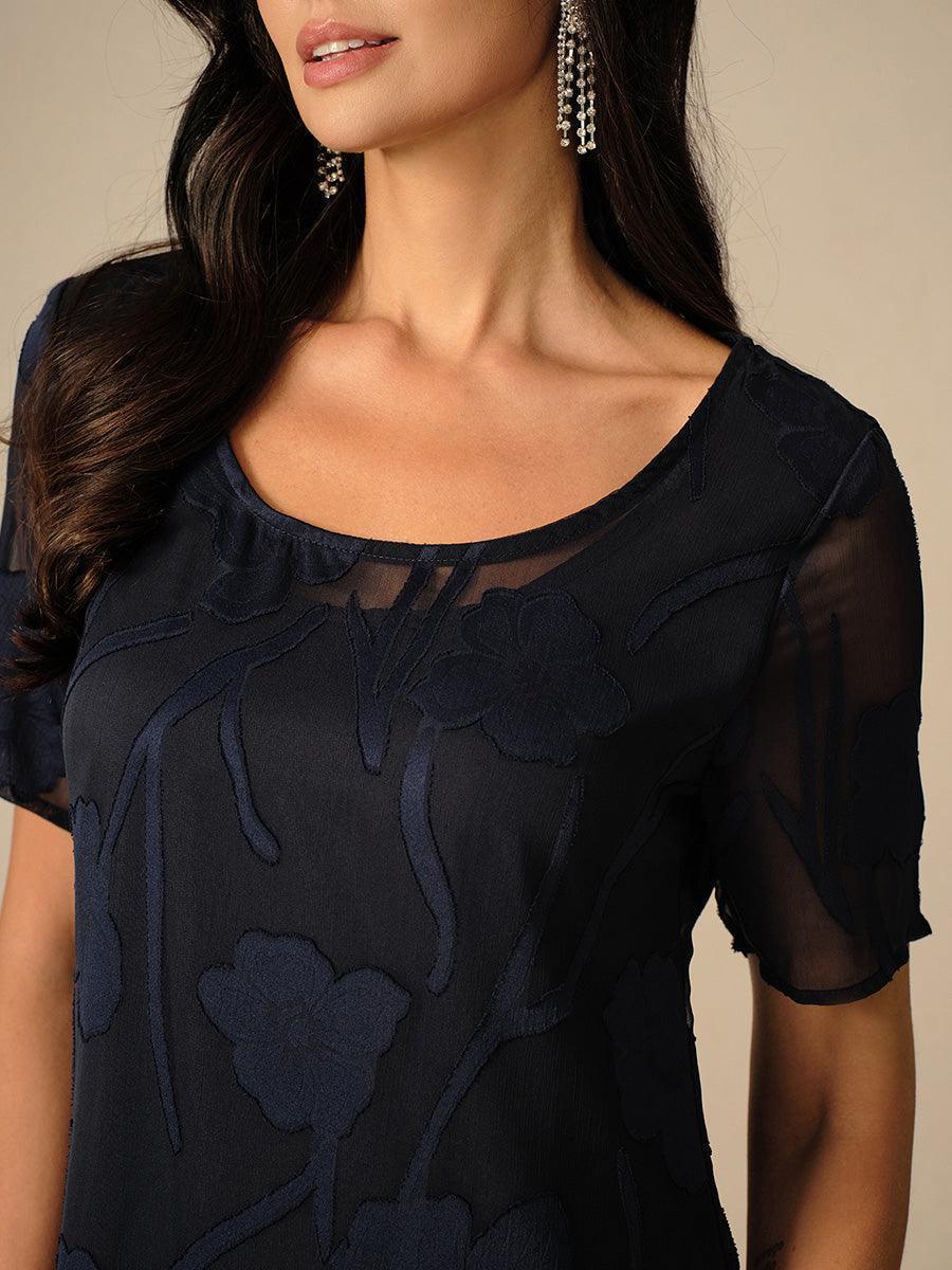 Abito A Linea in Chiffon Trasparente a Fiori, Lunghezza Ginocchio