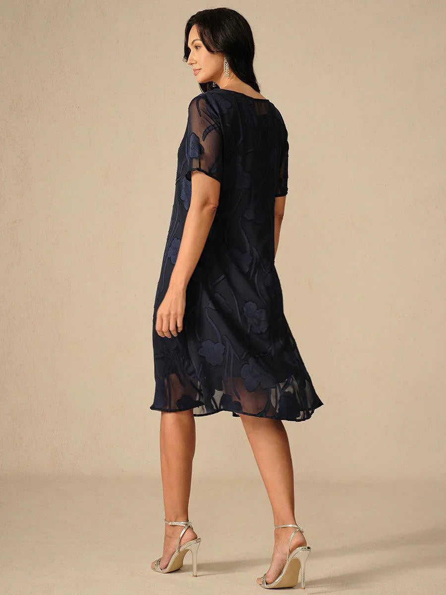 Abito A Linea in Chiffon Trasparente a Fiori, Lunghezza Ginocchio