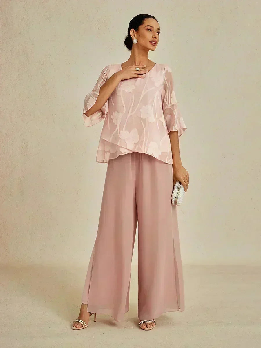 Pantaloni a Gamba Dritta con Sovrapposizione di Chiffon a Spacco