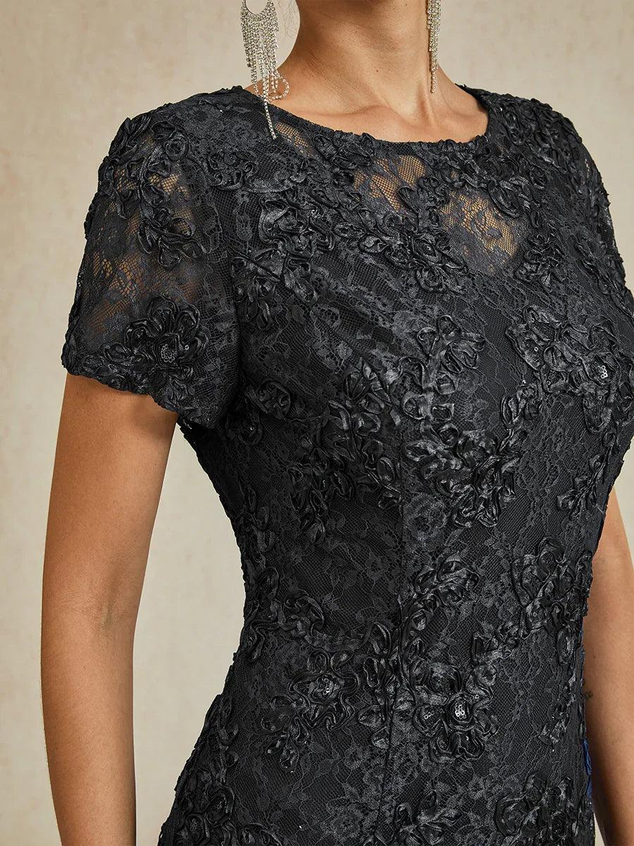 Abito A-Line in Pizzo Rosette con Decorazioni in Paillettes