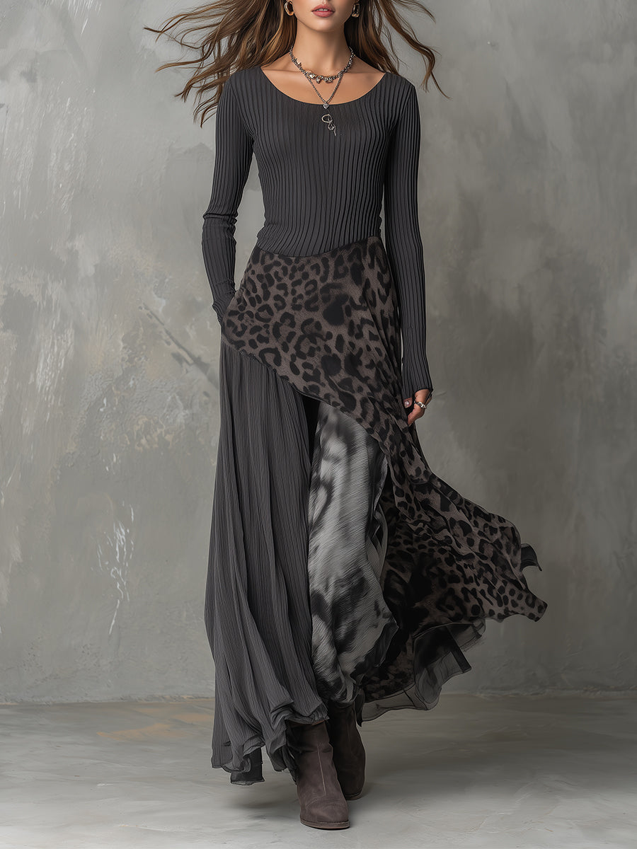 Martina - Abito lungo in stile bohemien con stampa leopardata