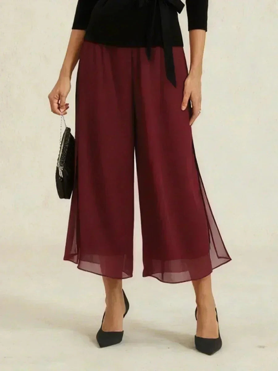 Pantaloni a gamba dritta cropped con sovrapposizione in chiffon
