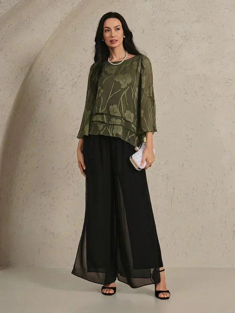 Blusa a Strati in Chiffon con Fiori