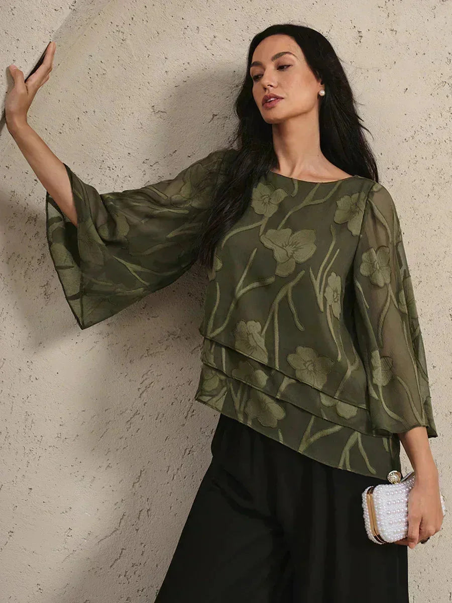 Blusa a Strati in Chiffon con Fiori