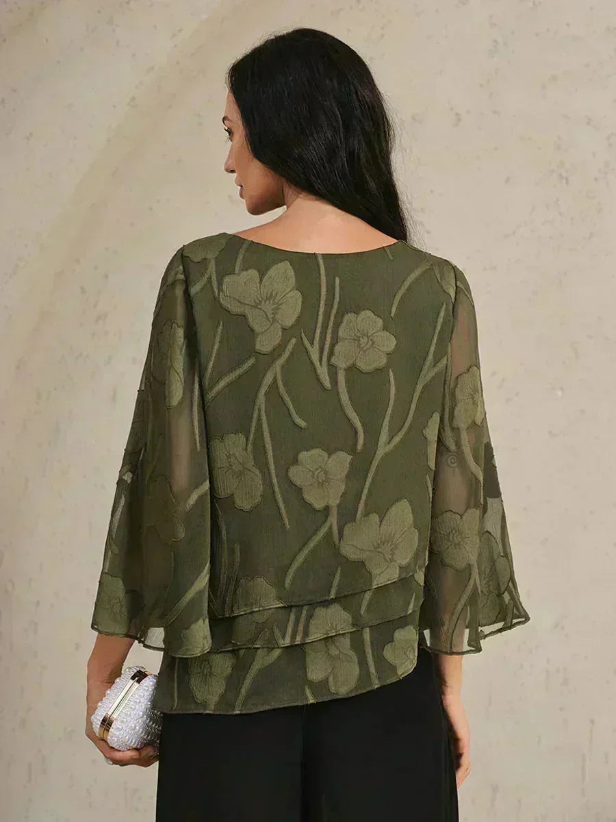 Blusa a Strati in Chiffon con Motivo Floreale