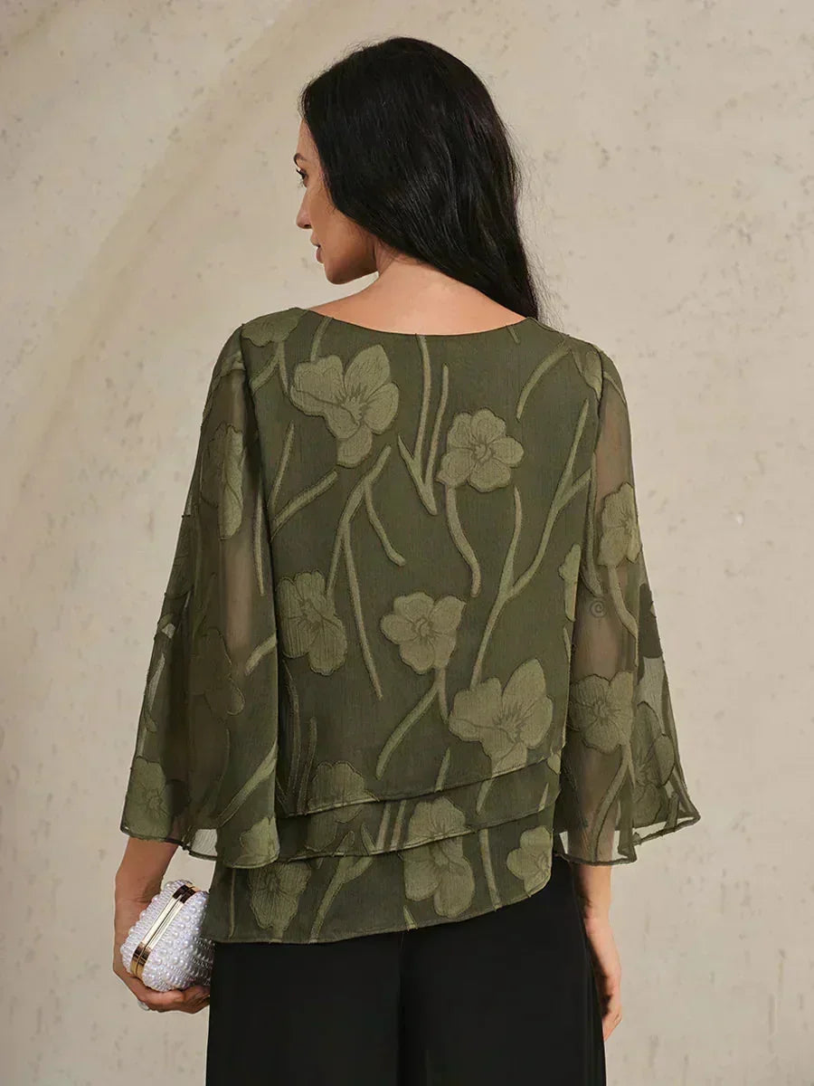 Blusa a Strati in Chiffon con Fiori
