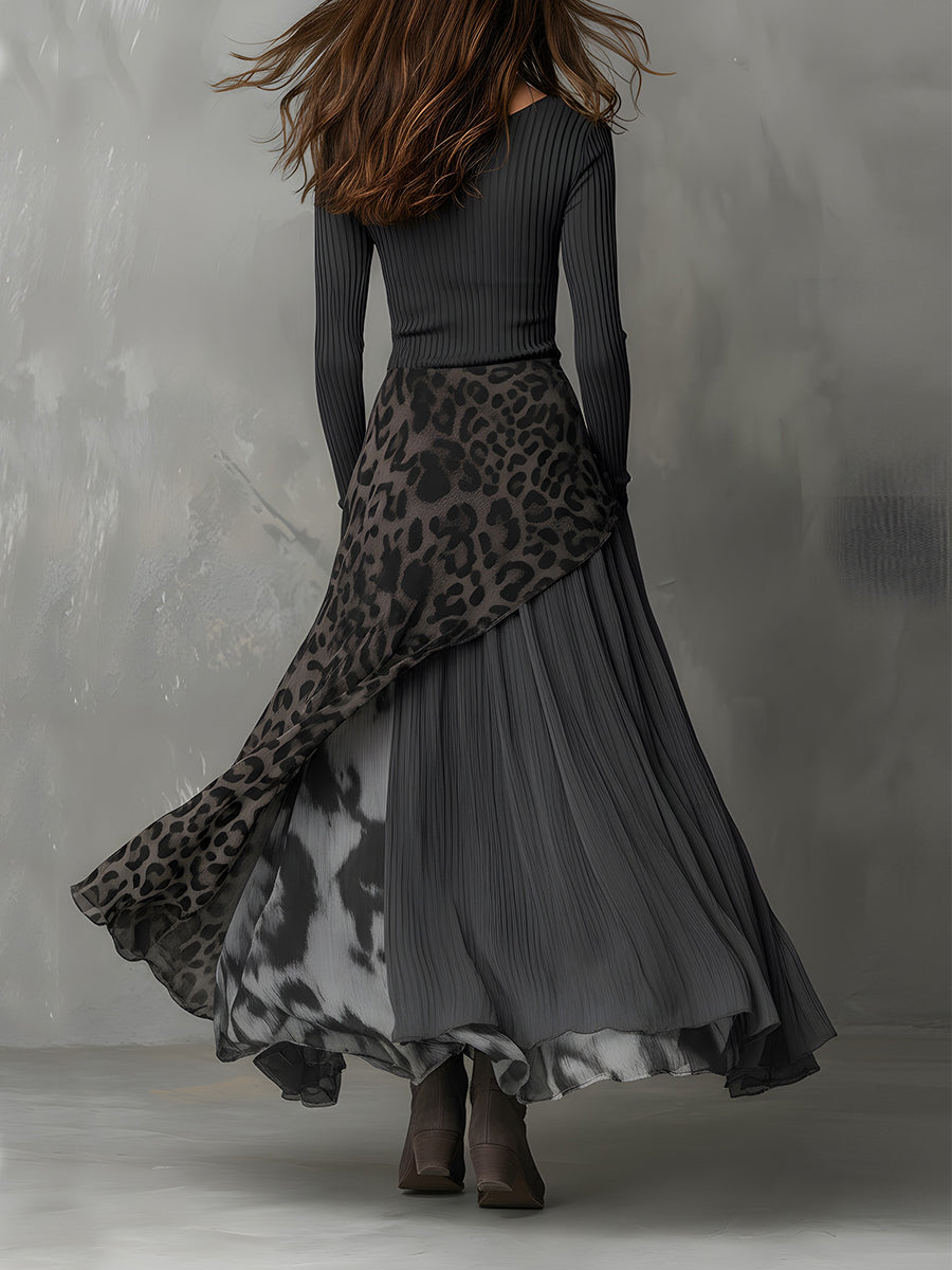 Martina - Abito lungo in stile bohemien con stampa leopardata