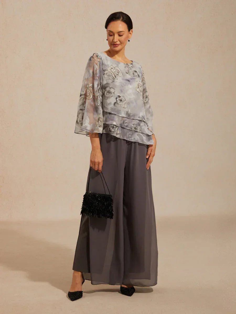 Blusa a strati in chiffon di pizzo con stampa floreale