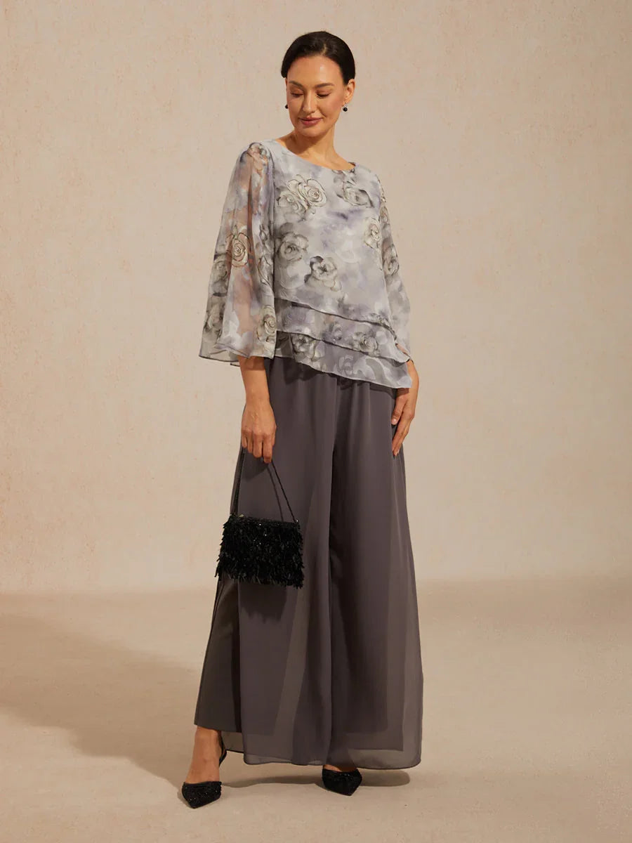 Blusa a strati in chiffon con pizzo e stampa floreale