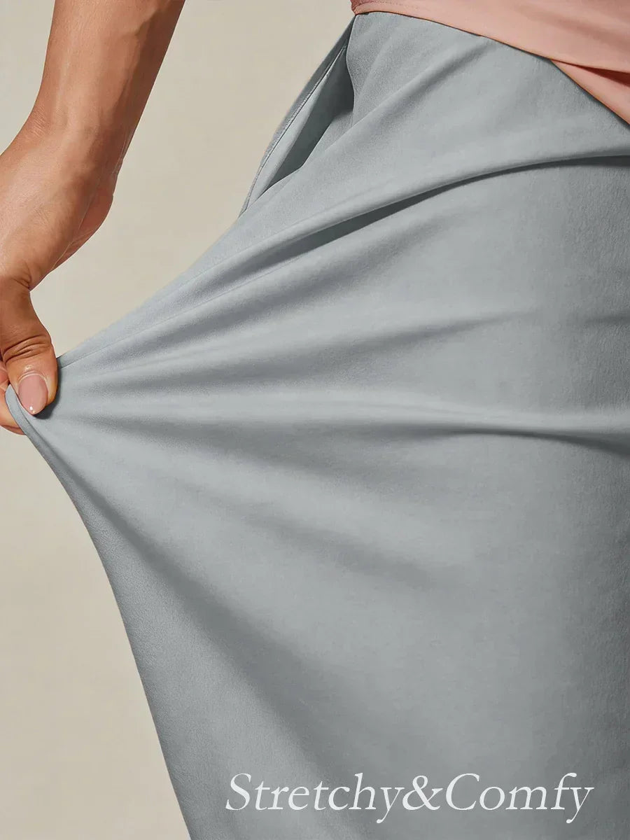 Pantaloni a gamba dritta cropped con sovrapposizione in chiffon