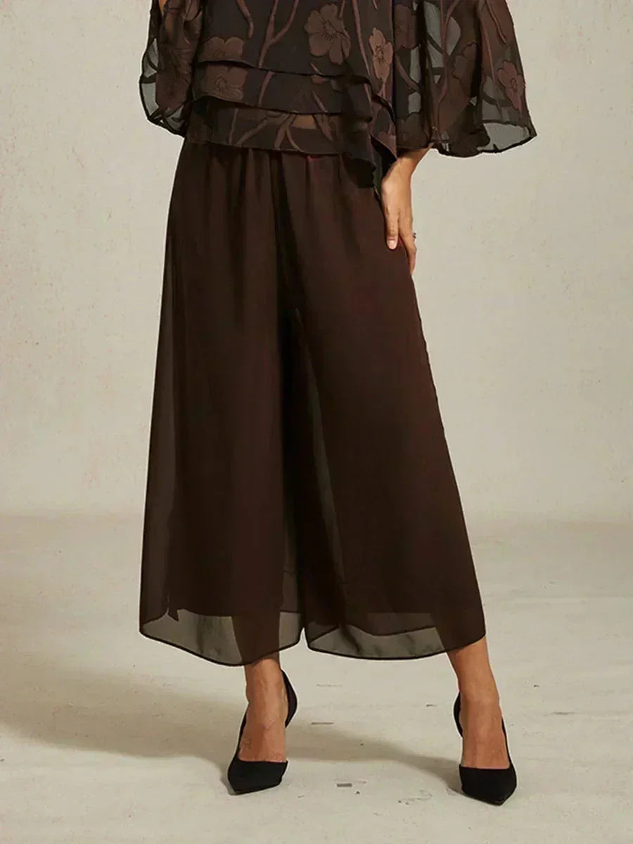Pantaloni a gamba dritta cropped con sovrapposizione in chiffon