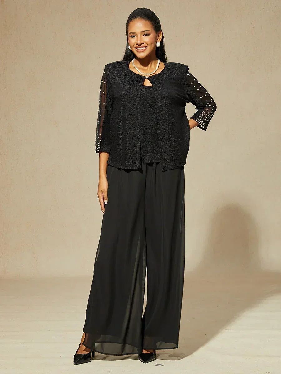 Blusa in Maglia Metallica con Maniche 3/4 e Perline