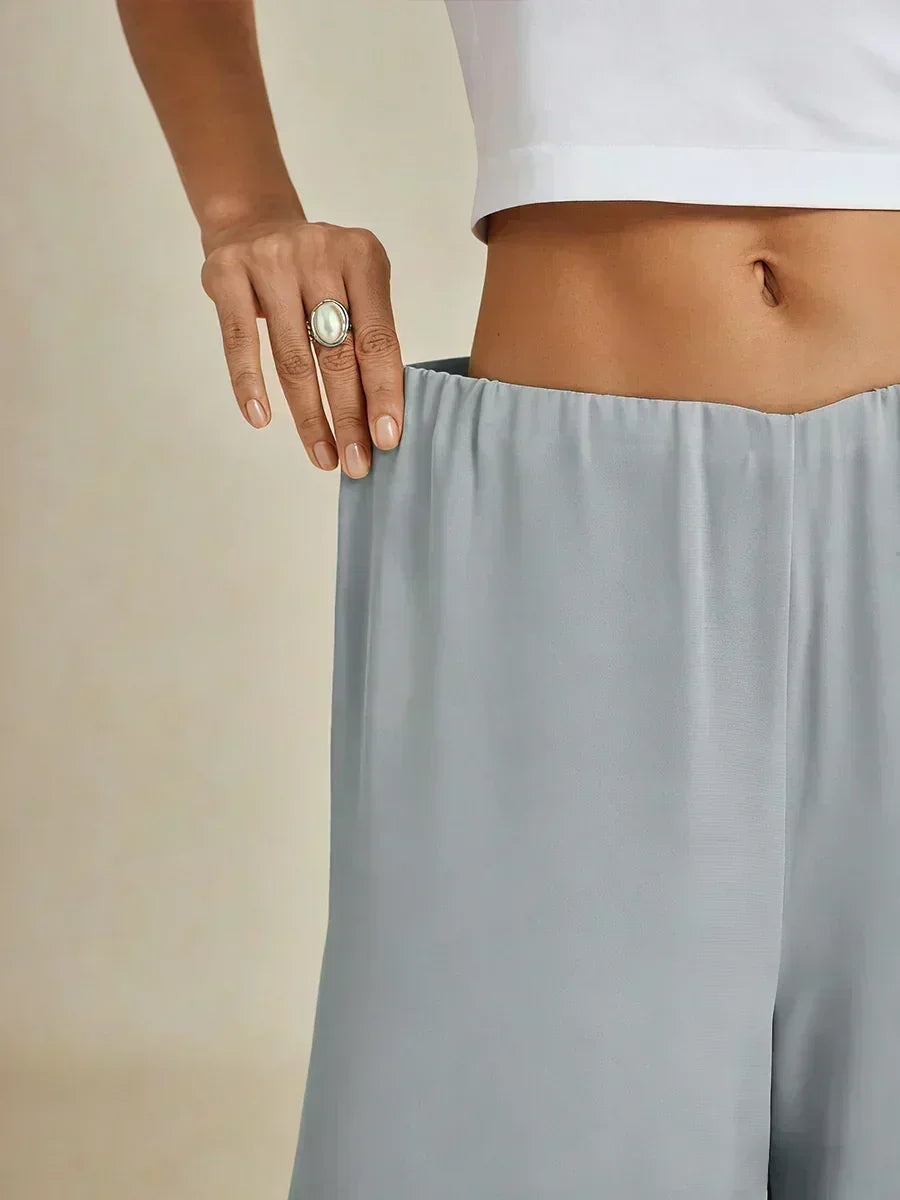 Pantaloni a Gamba Dritta con Sovrapposizione in Chiffon