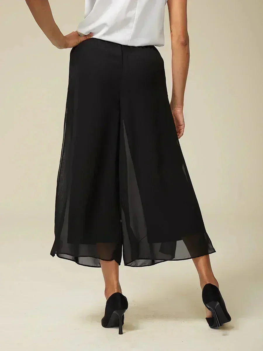 Pantaloni a gamba dritta cropped con sovrapposizione in chiffon