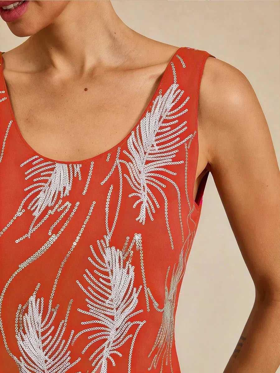 Elegante Twinset con Collo alla Mandarin in Paillettes
