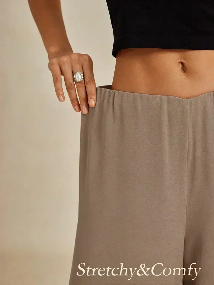 Pantaloni a Gamba Dritta con Sovrapposizione in Chiffon