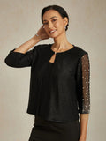 Blusa in Maglia Metallica con Maniche 3/4 e Perline
