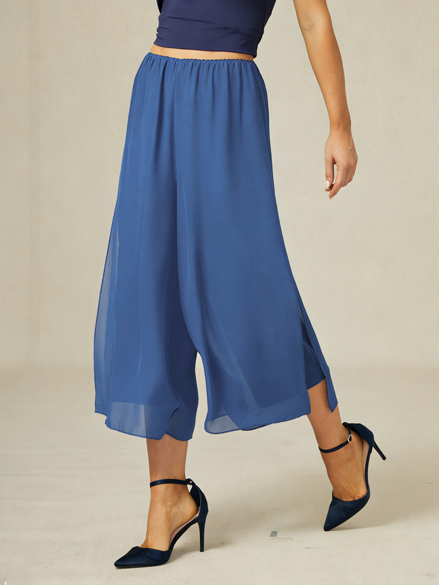 Pantaloni a gamba dritta cropped con sovrapposizione in chiffon