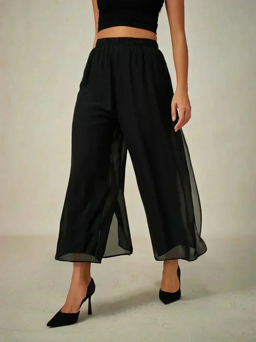 Pantaloni a gamba dritta cropped con sovrapposizione in chiffon