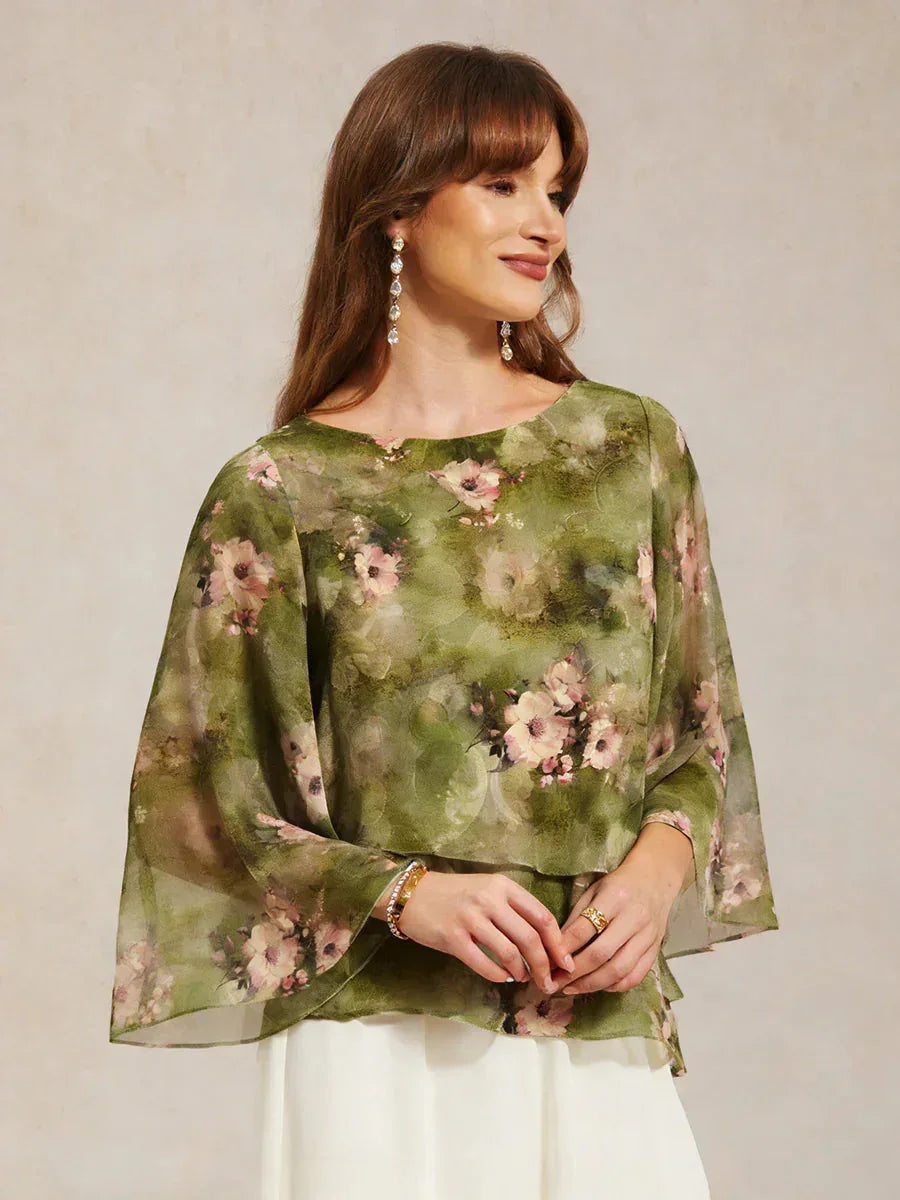 Blusa a strati in chiffon con pizzo e stampa floreale