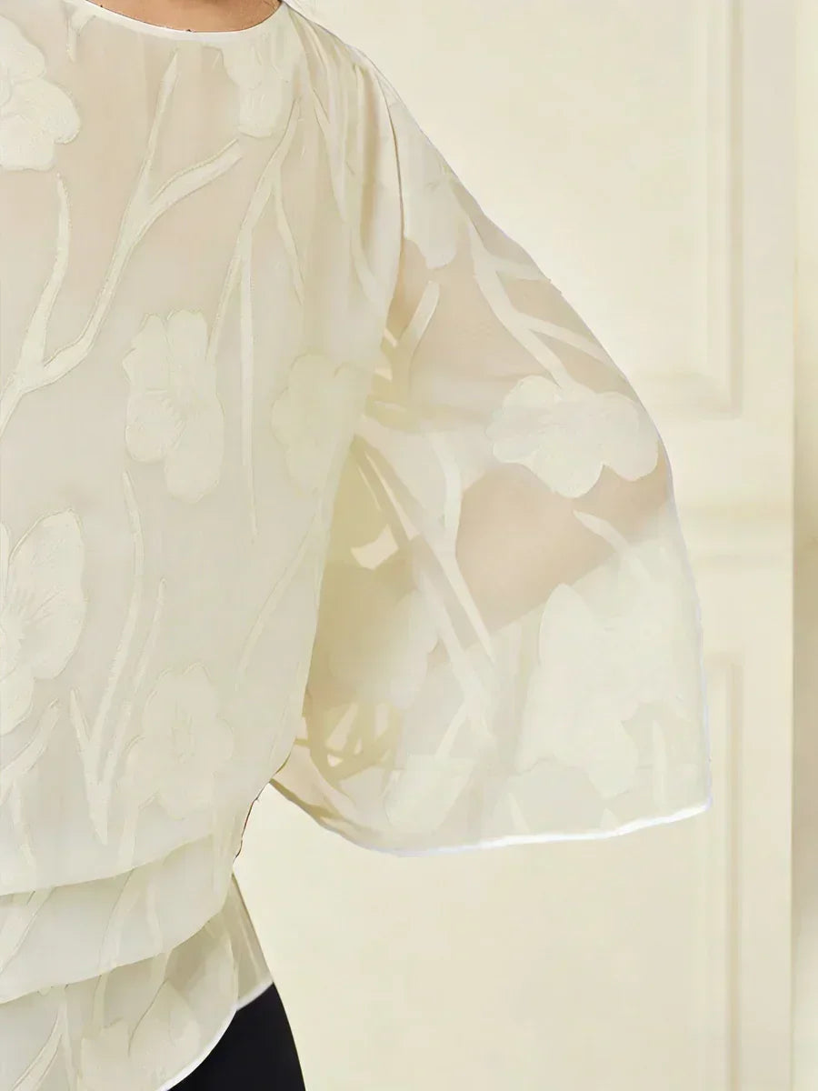 Blusa a Strati in Chiffon con Motivo Floreale