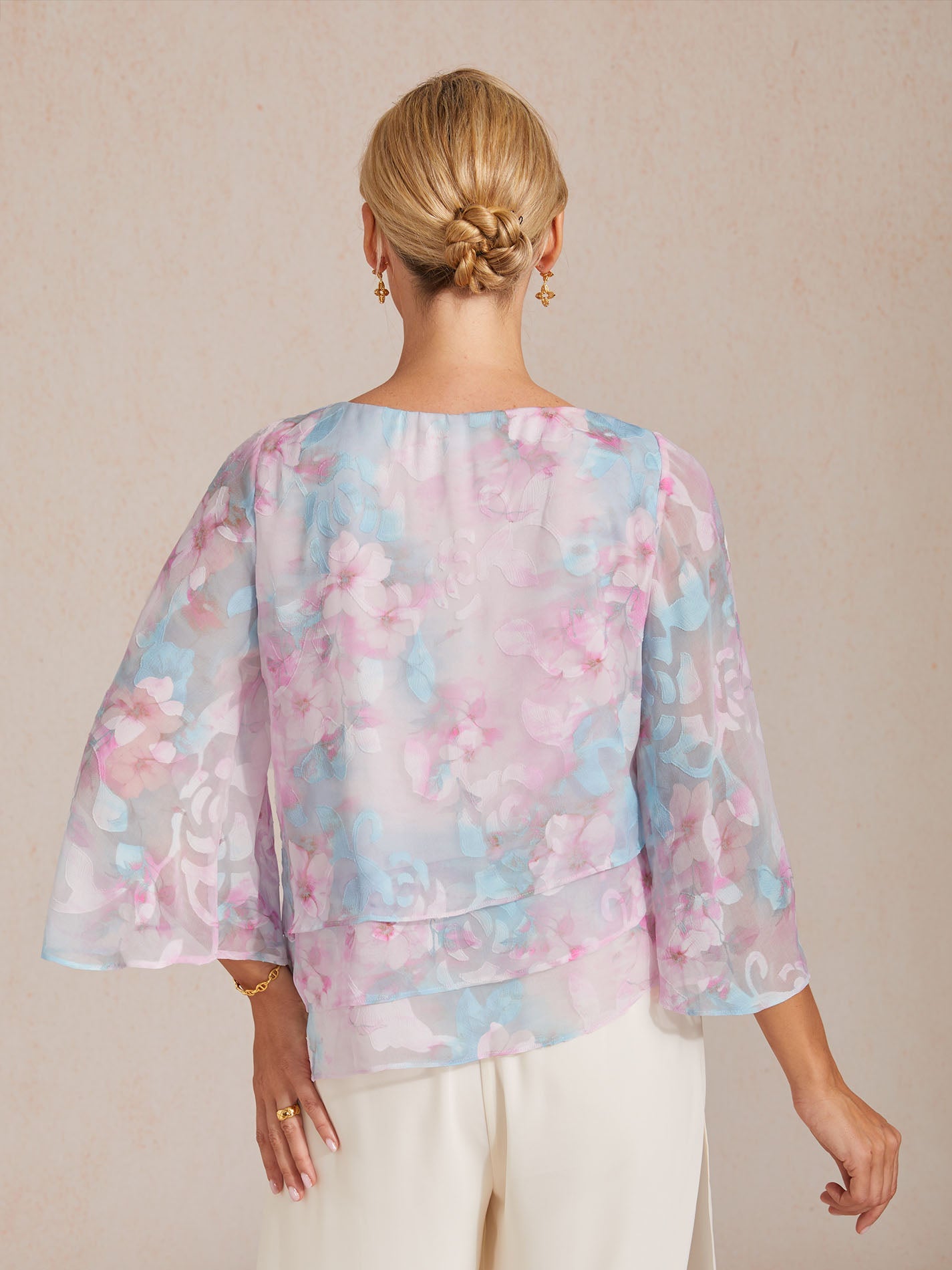 Blusa a strati in chiffon di pizzo con stampa floreale