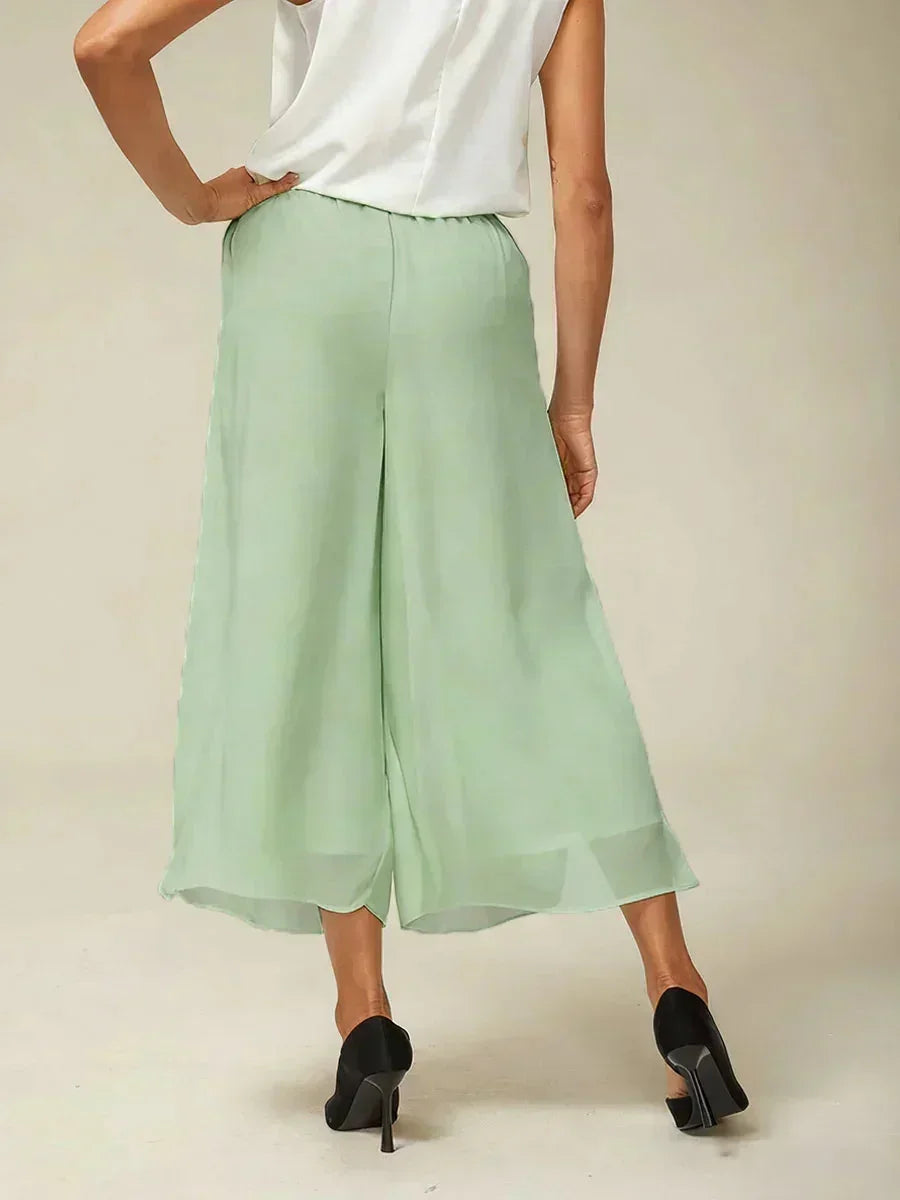 Pantaloni a gamba dritta cropped con sovrapposizione in chiffon