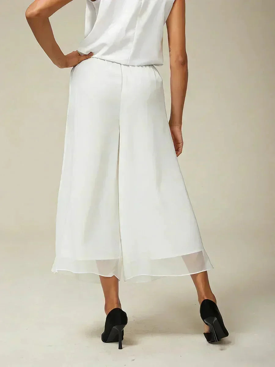 Pantaloni a gamba dritta cropped con sovrapposizione in chiffon