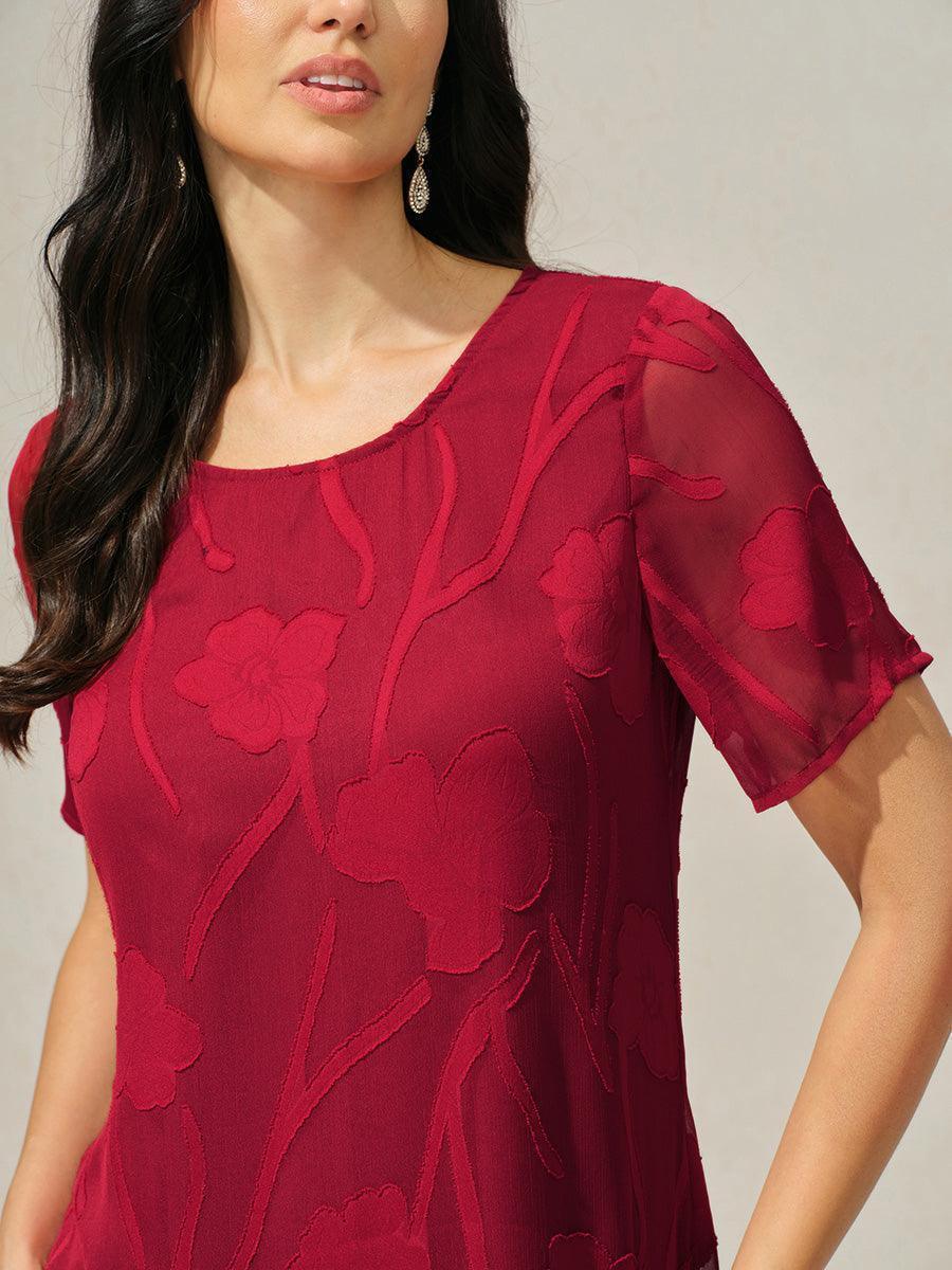 Abito A Linea in Chiffon Trasparente a Fiori, Lunghezza Ginocchio