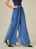 Pantaloni a Gamba Dritta con Sovrapposizione di Chiffon a Spacco