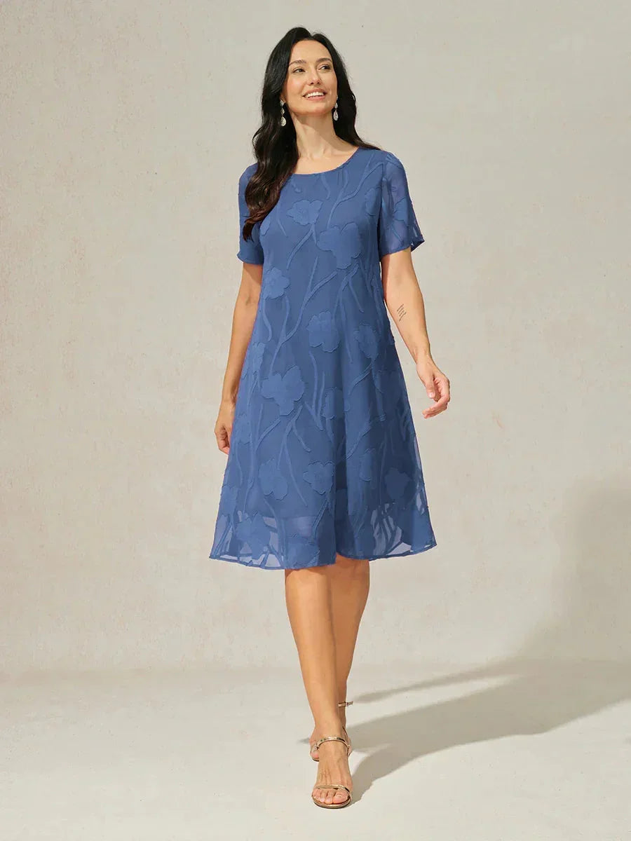 Abito A Linea in Chiffon Trasparente a Fiori, Lunghezza Ginocchio