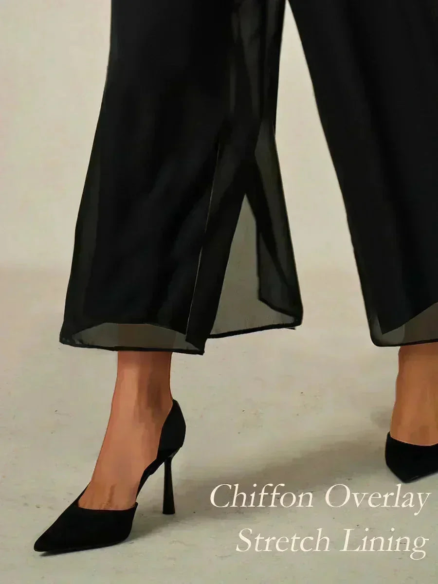 Pantaloni a gamba dritta cropped con sovrapposizione in chiffon