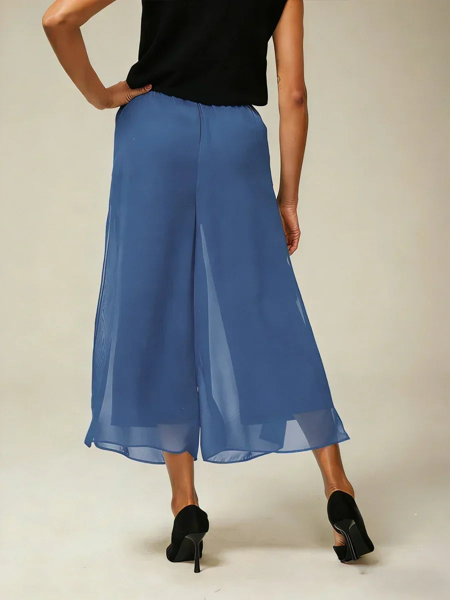 Pantaloni a gamba dritta cropped con sovrapposizione in chiffon