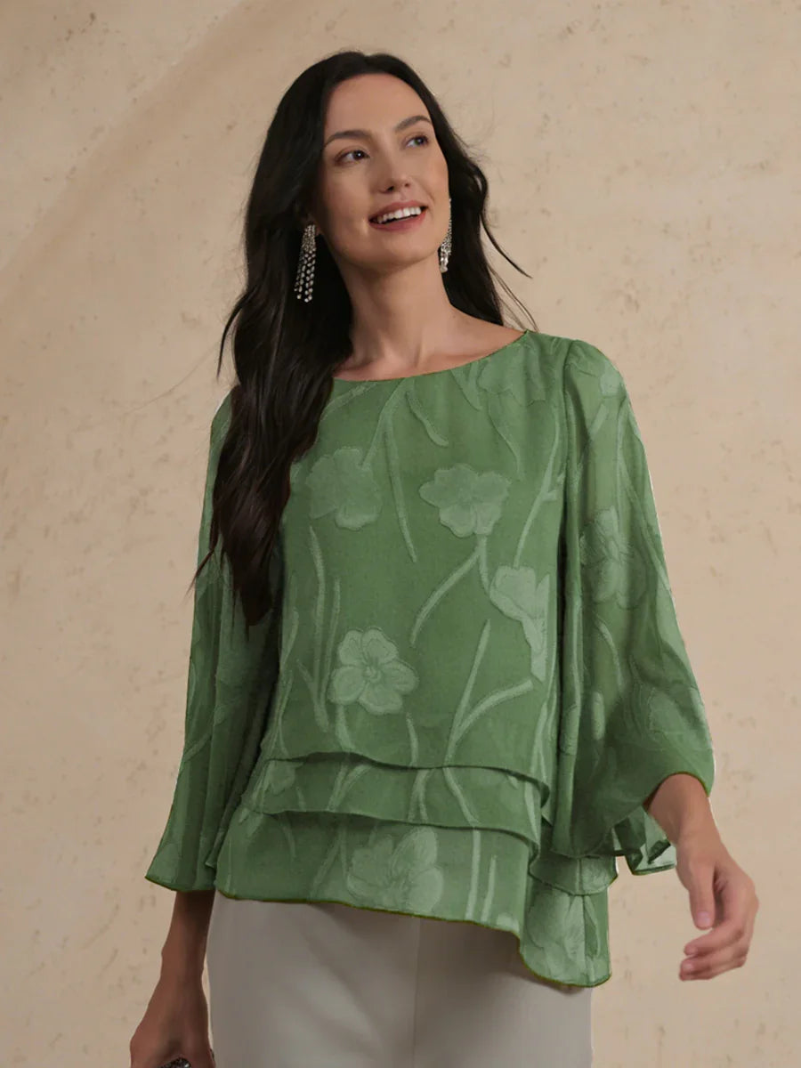 Blusa a Strati in Chiffon con Fiori