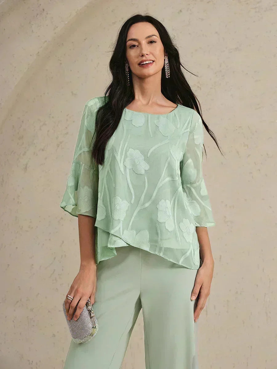 Blusa in Chiffon con Orlo Asimmetrico Elegante