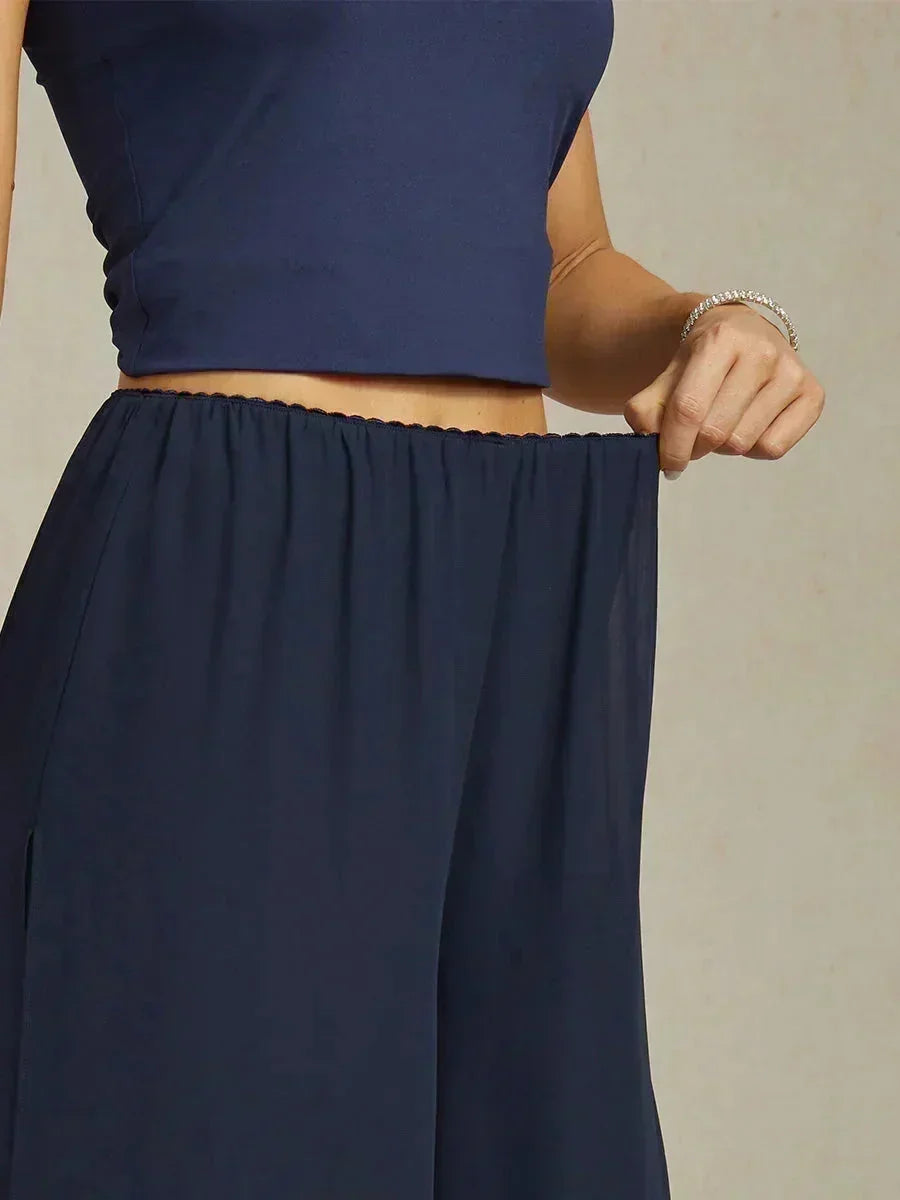 Pantaloni a gamba dritta cropped con sovrapposizione in chiffon