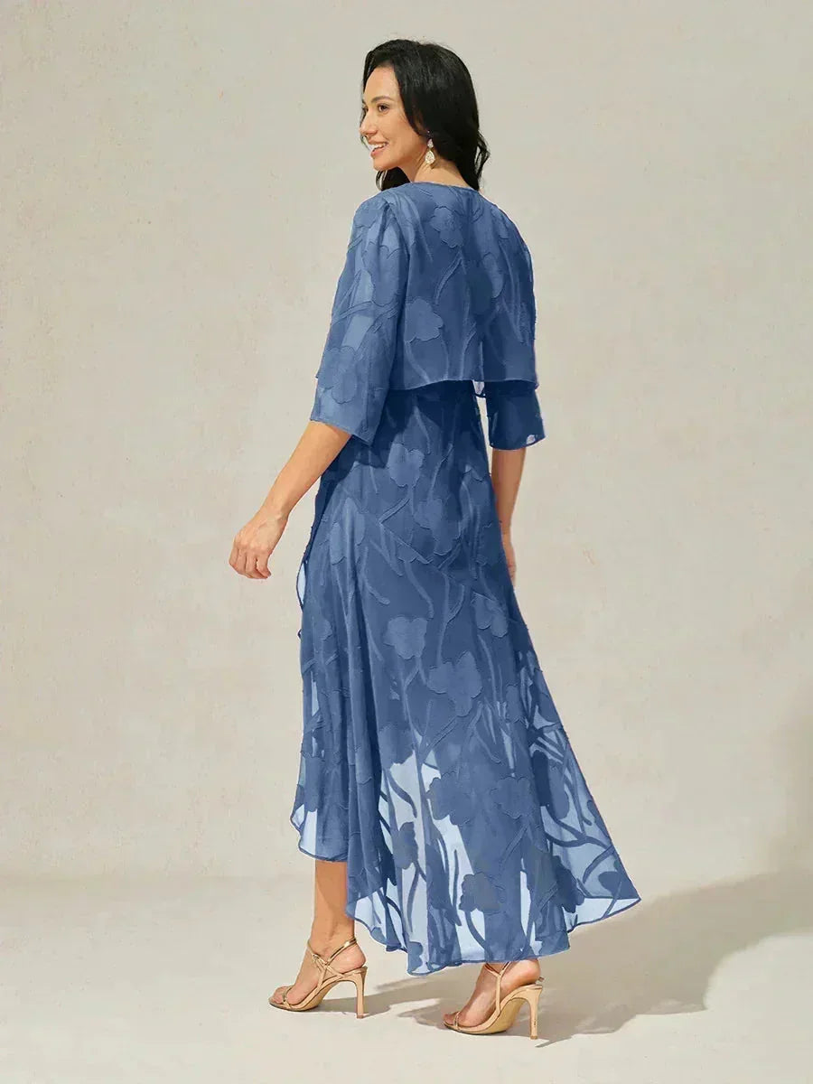 Abito da sera senza maniche in chiffon floreale con orlo asimmetrico