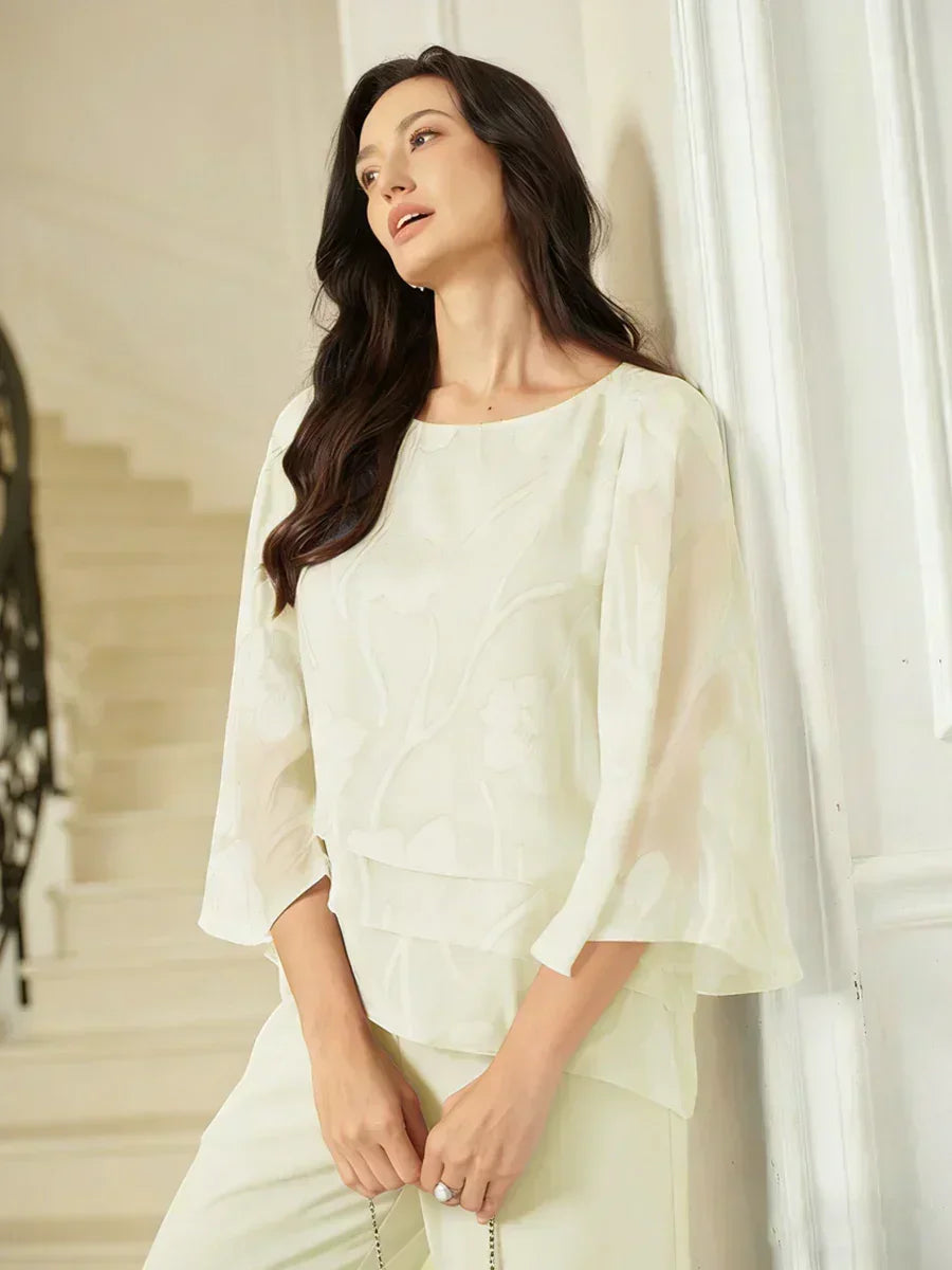 Blusa a Strati in Chiffon con Motivo Floreale
