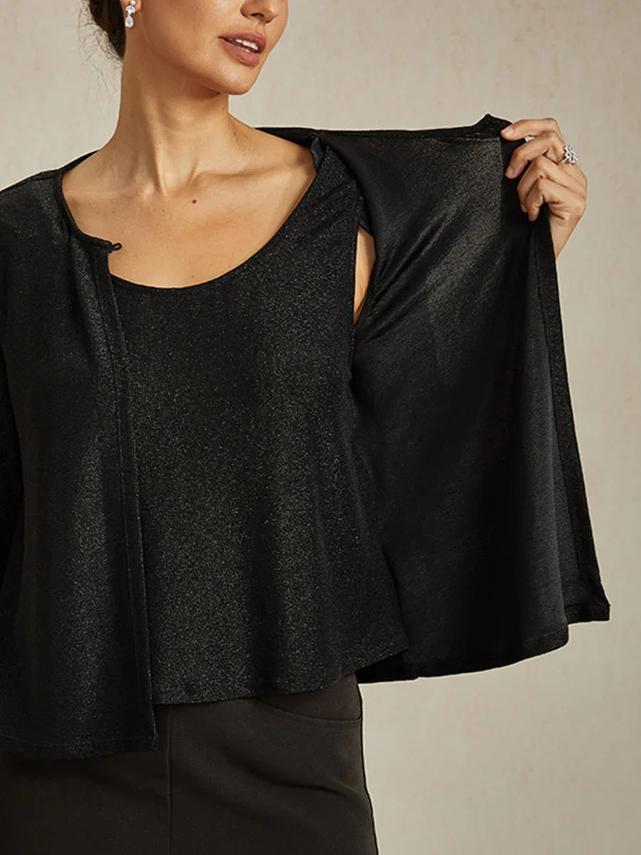 Blusa in Maglia Metallica con Maniche 3/4 e Perline