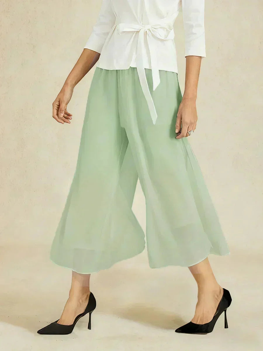 Pantaloni a gamba dritta cropped con sovrapposizione in chiffon