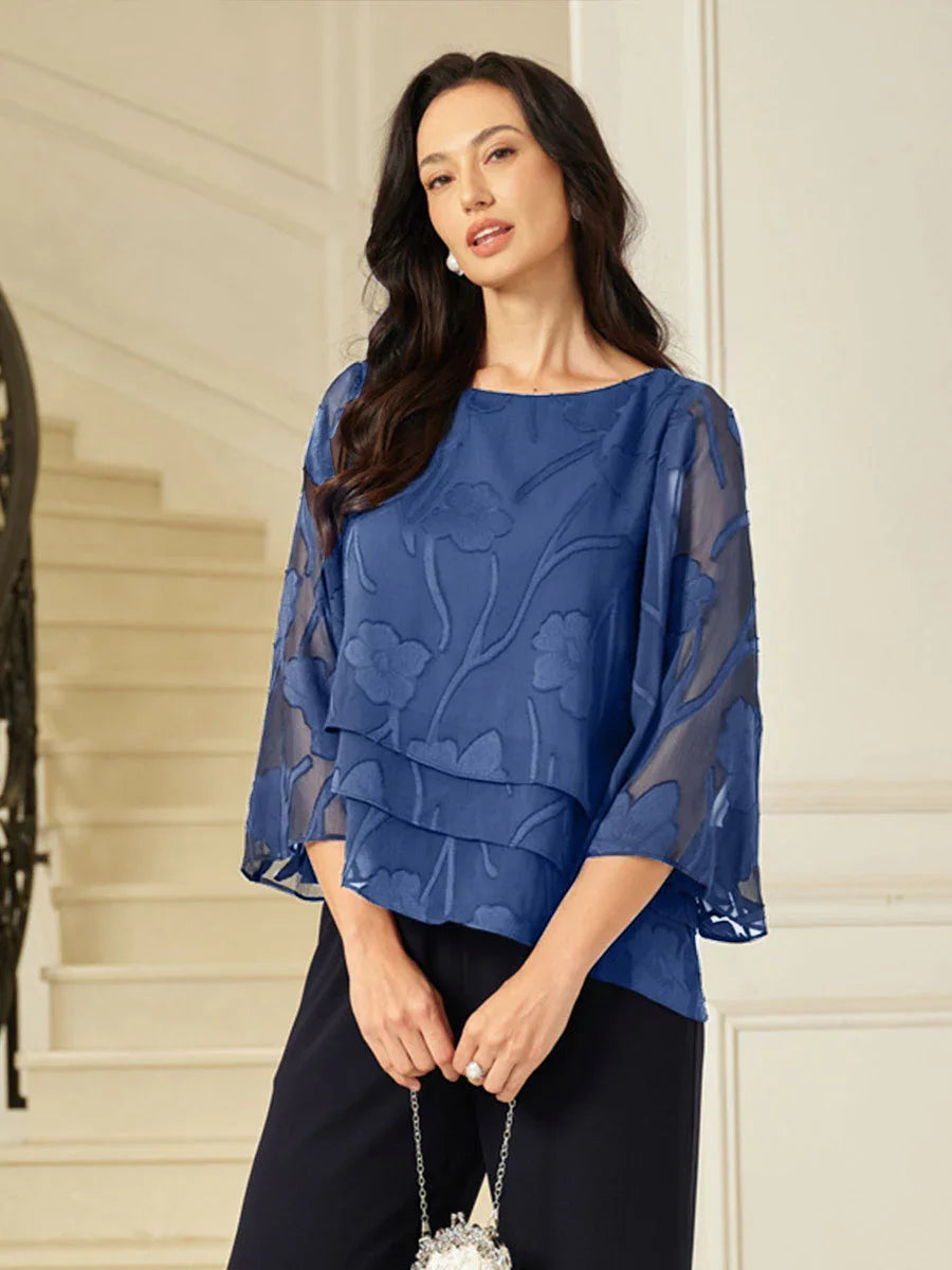 Blusa a Strati in Chiffon con Fiori