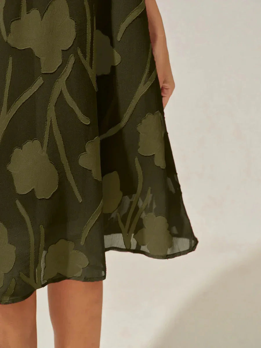 Abito A Linea in Chiffon Trasparente a Fiori, Lunghezza Ginocchio