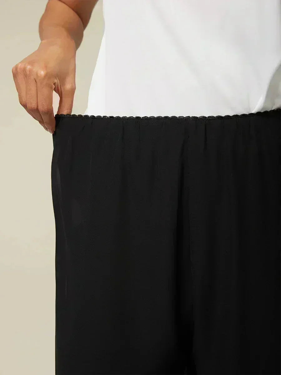 Pantaloni a gamba dritta cropped con sovrapposizione in chiffon