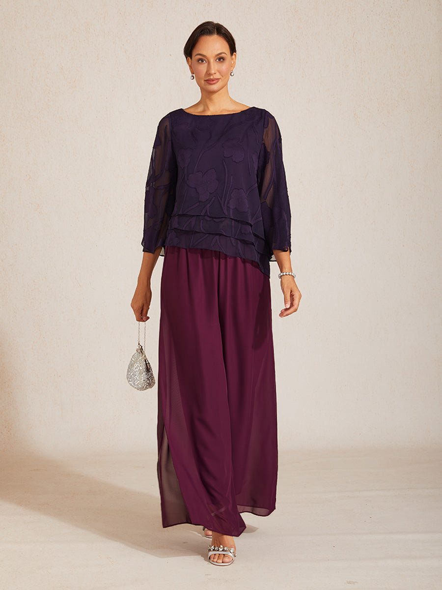 Pantaloni a Gamba Dritta con Sovrapposizione in Chiffon