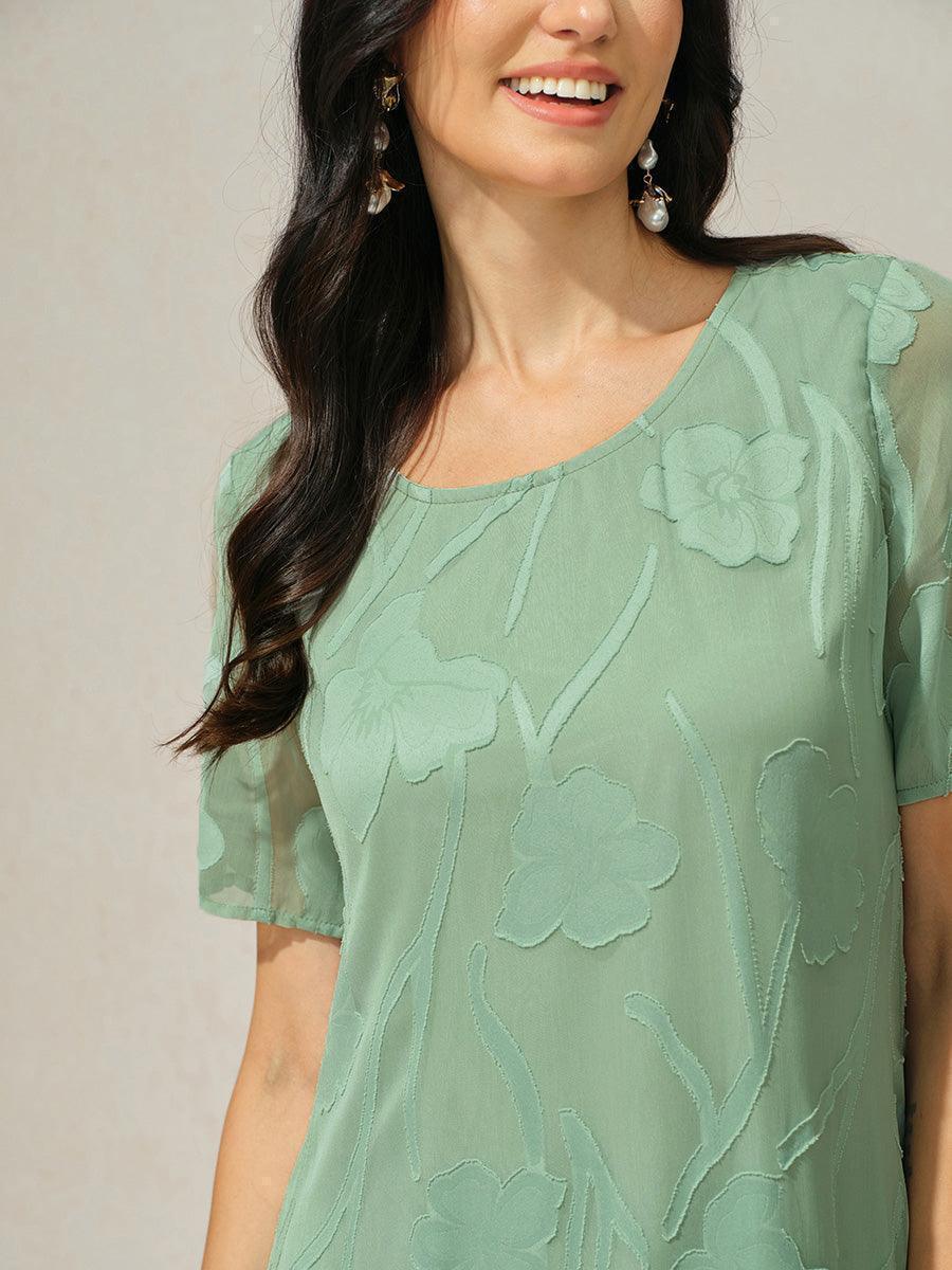 Abito A Linea in Chiffon Trasparente a Fiori, Lunghezza Ginocchio