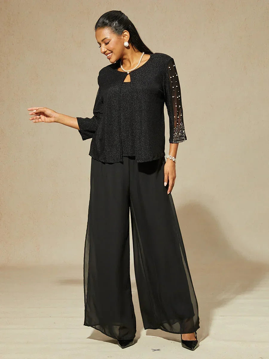 Blusa in Maglia Metallica con Maniche 3/4 e Perline